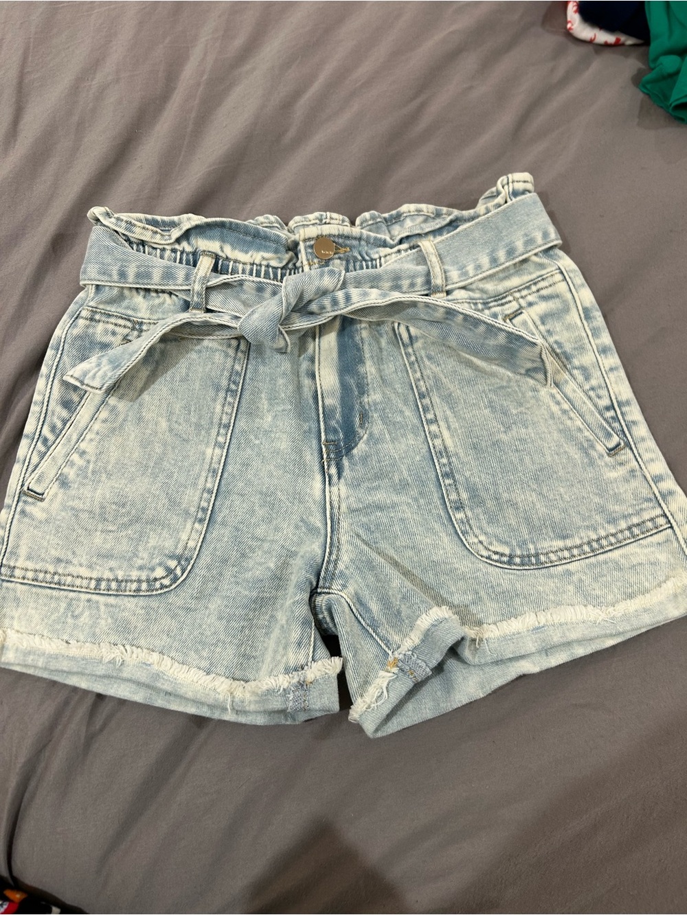 Tractr Light Wash Paperbag Denim Shorts with Tie Belt - Like new